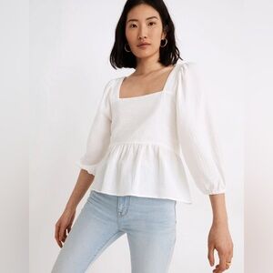 Madewell Lightspun Millbrook Puff-Sleeve Peplum Top- XL